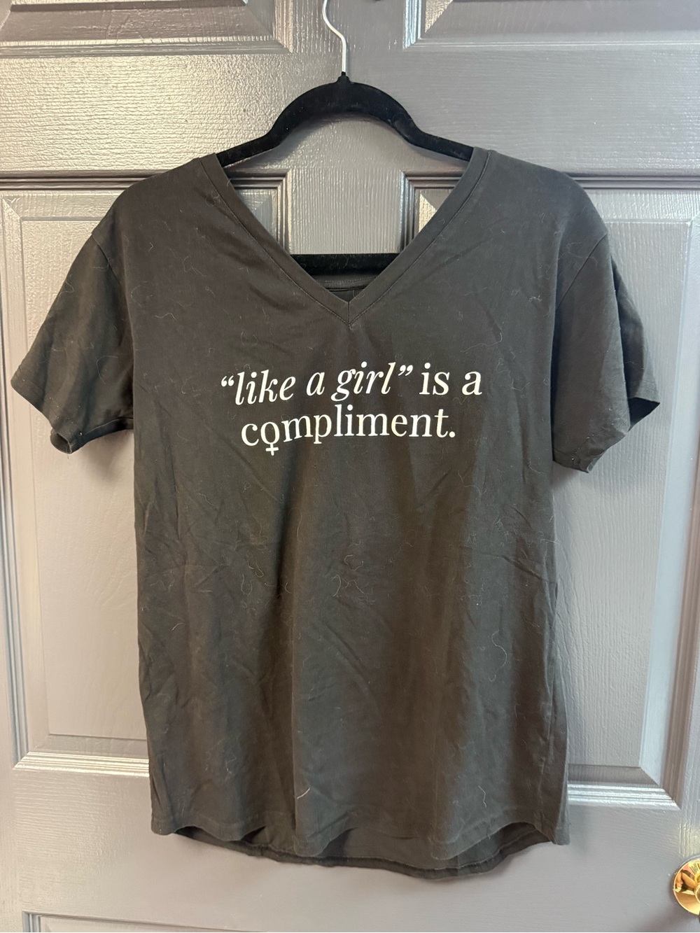 Sseko Black V-Neck Tee with White Positive Graphic